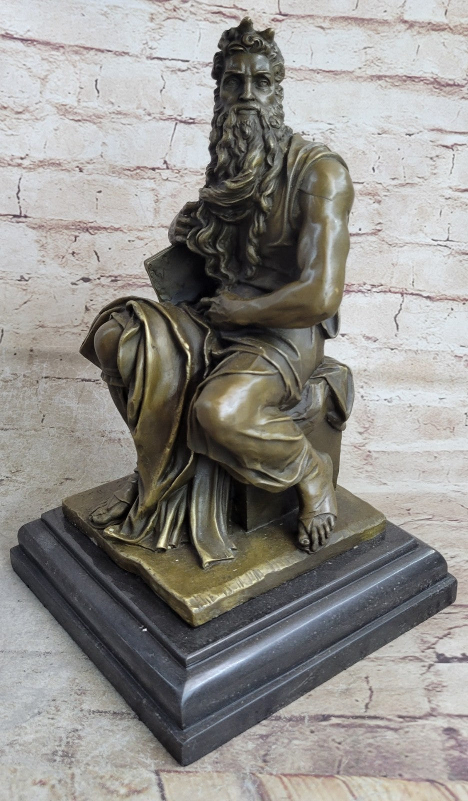 SIGNED Michelangelo Hot Cast LARGE , BRONZE SCULPTURE MOSES FIGURINE HOME DECOR