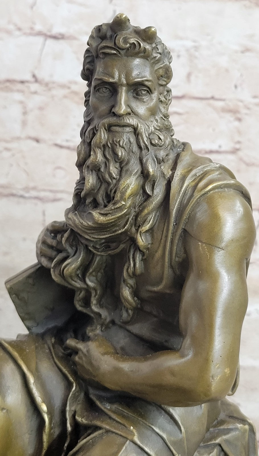 SIGNED Michelangelo Hot Cast LARGE , BRONZE SCULPTURE MOSES FIGURINE HOME DECOR