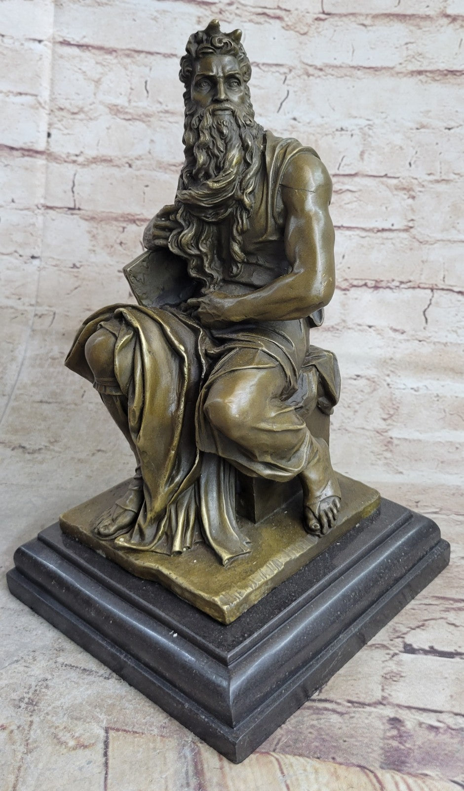 SIGNED Michelangelo Hot Cast LARGE , BRONZE SCULPTURE MOSES FIGURINE HOME DECOR