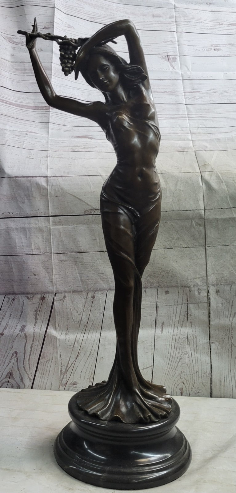 Bronze Sculpture Art Nouveau Deco Lady Statue 33" Tall Sculpture Marble Figurine