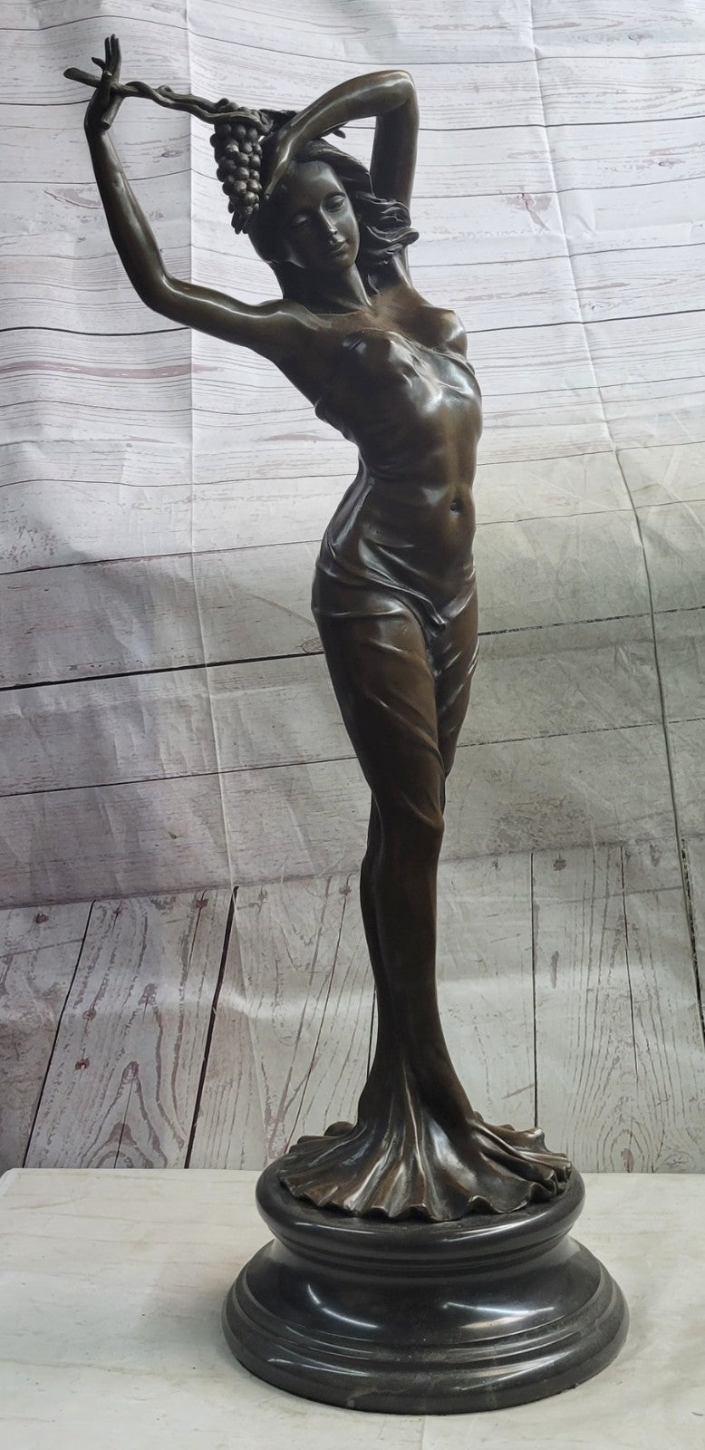 Bronze Sculpture Art Nouveau Deco Lady Statue 33" Tall Sculpture Marble Figurine
