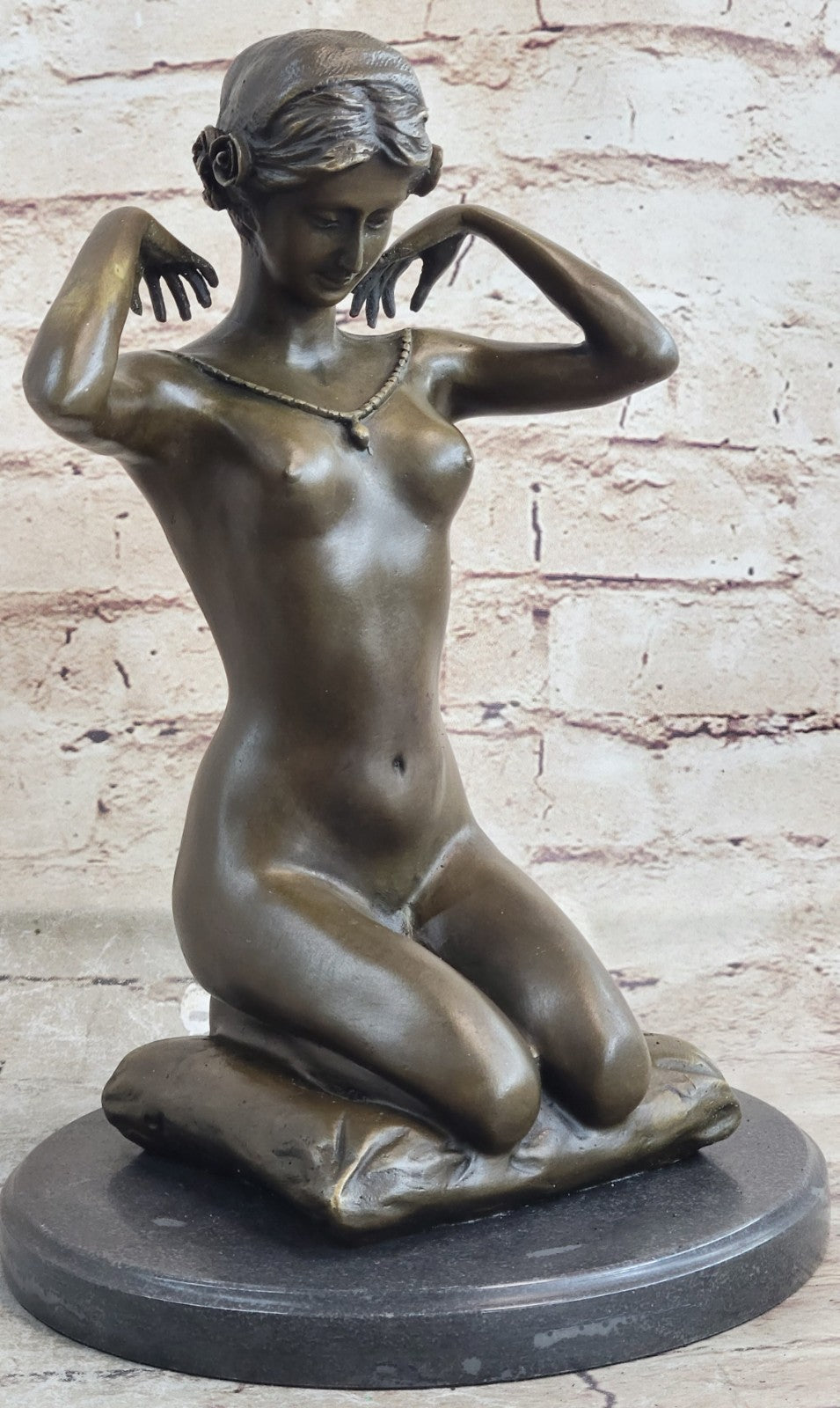 Hand Made Hot Cast Nude woman wearing Only Her Jewelry 100% solid Bronze Figure