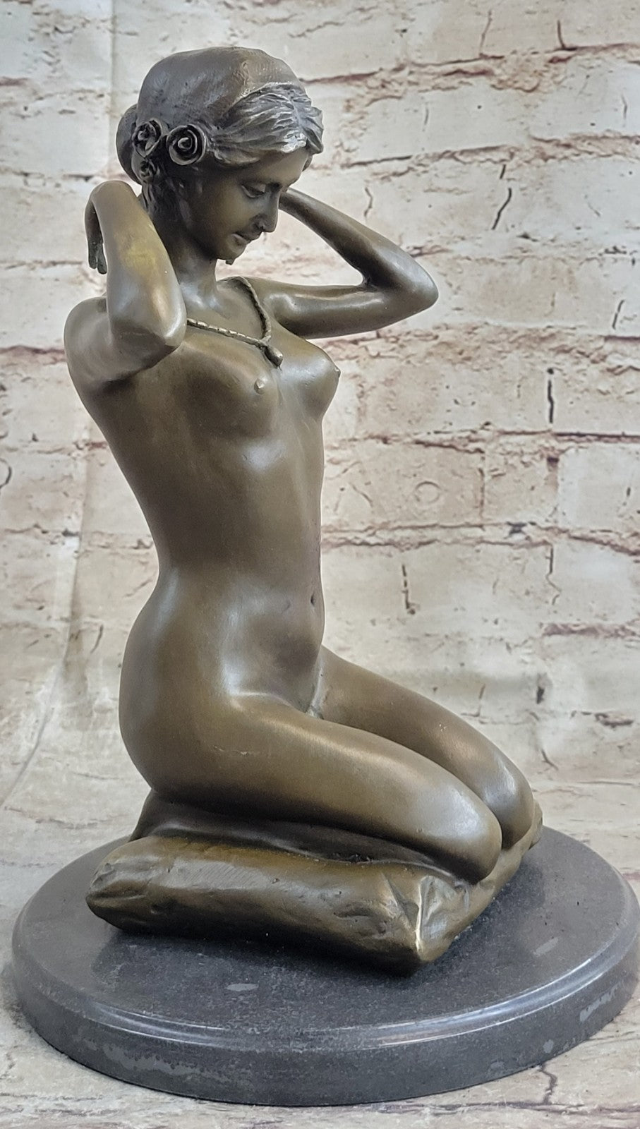 Hand Made Hot Cast Nude woman wearing Only Her Jewelry 100% solid Bronze Figure