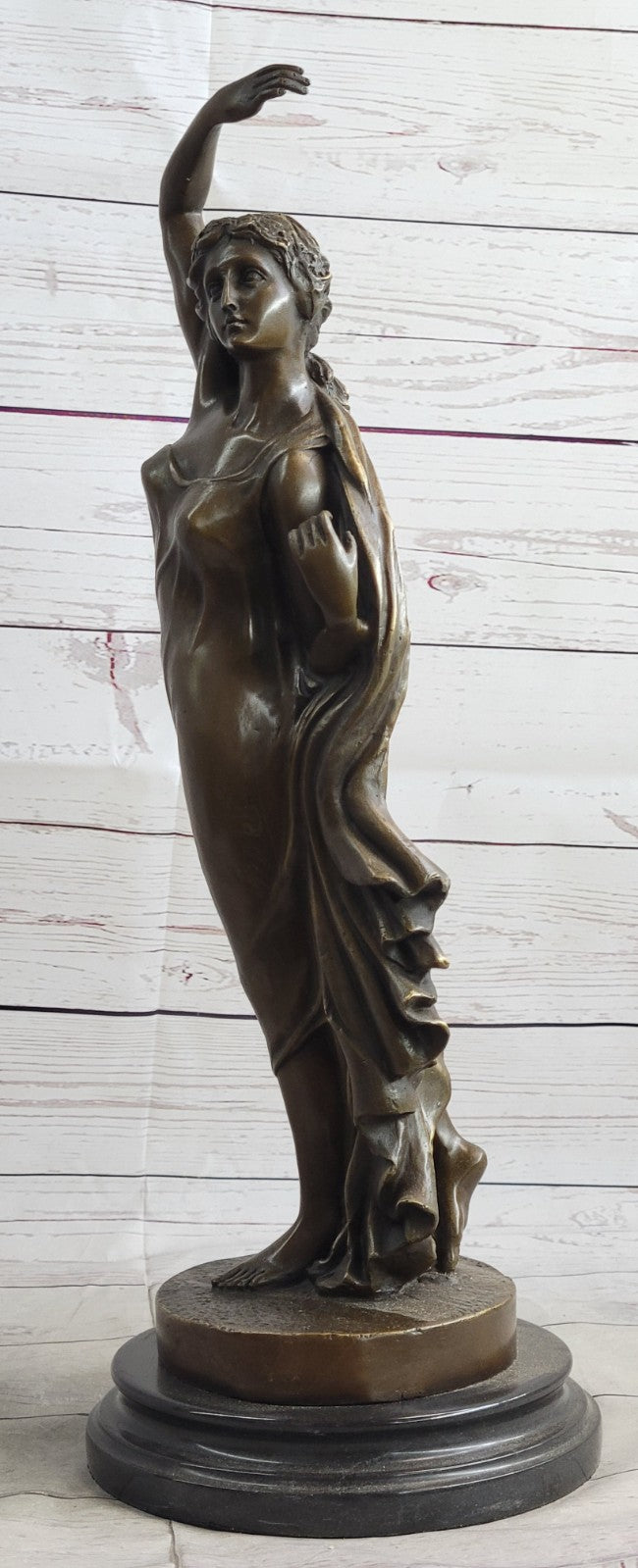 French Artist Canova`s Tempting Maiden: Large Bronze Sculpture Art Nouveau