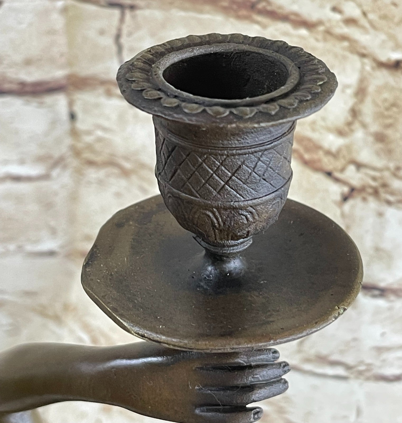 Vintage French Empire Marble Bronze Ormolu Victory Girl Candlesticks Decor