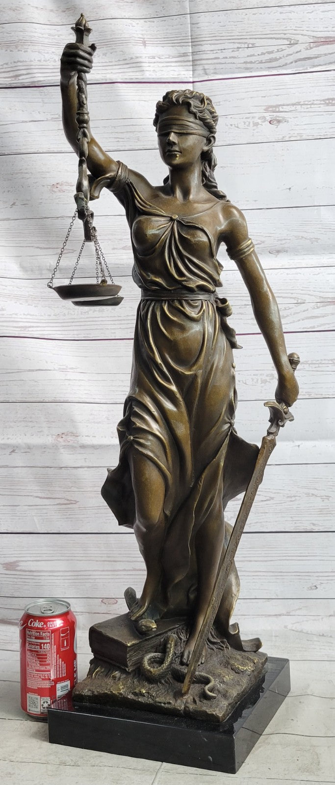 30" Tall BRONZE BLIND JUSTICE LAW MARBLE STATUE LADY SCALE Sculpture Nouveau Art