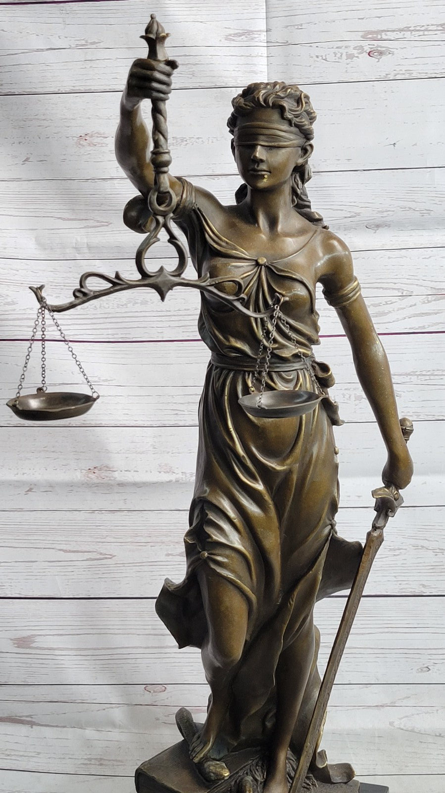 30" Tall BRONZE BLIND JUSTICE LAW MARBLE STATUE LADY SCALE Sculpture Nouveau Art