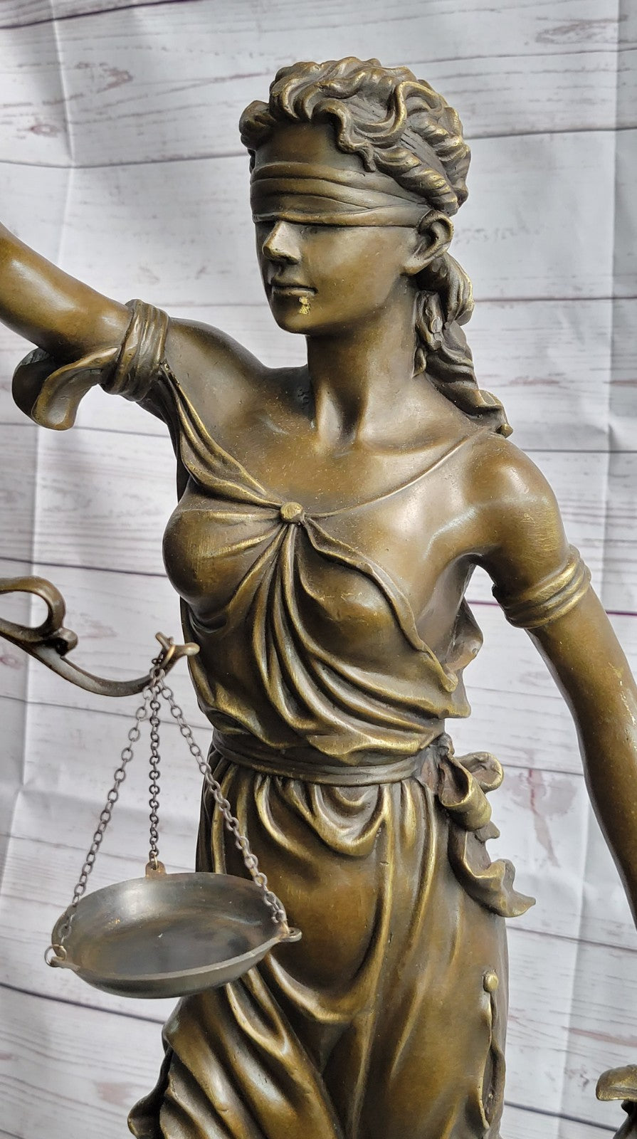 30" Tall BRONZE BLIND JUSTICE LAW MARBLE STATUE LADY SCALE Sculpture Nouveau Art