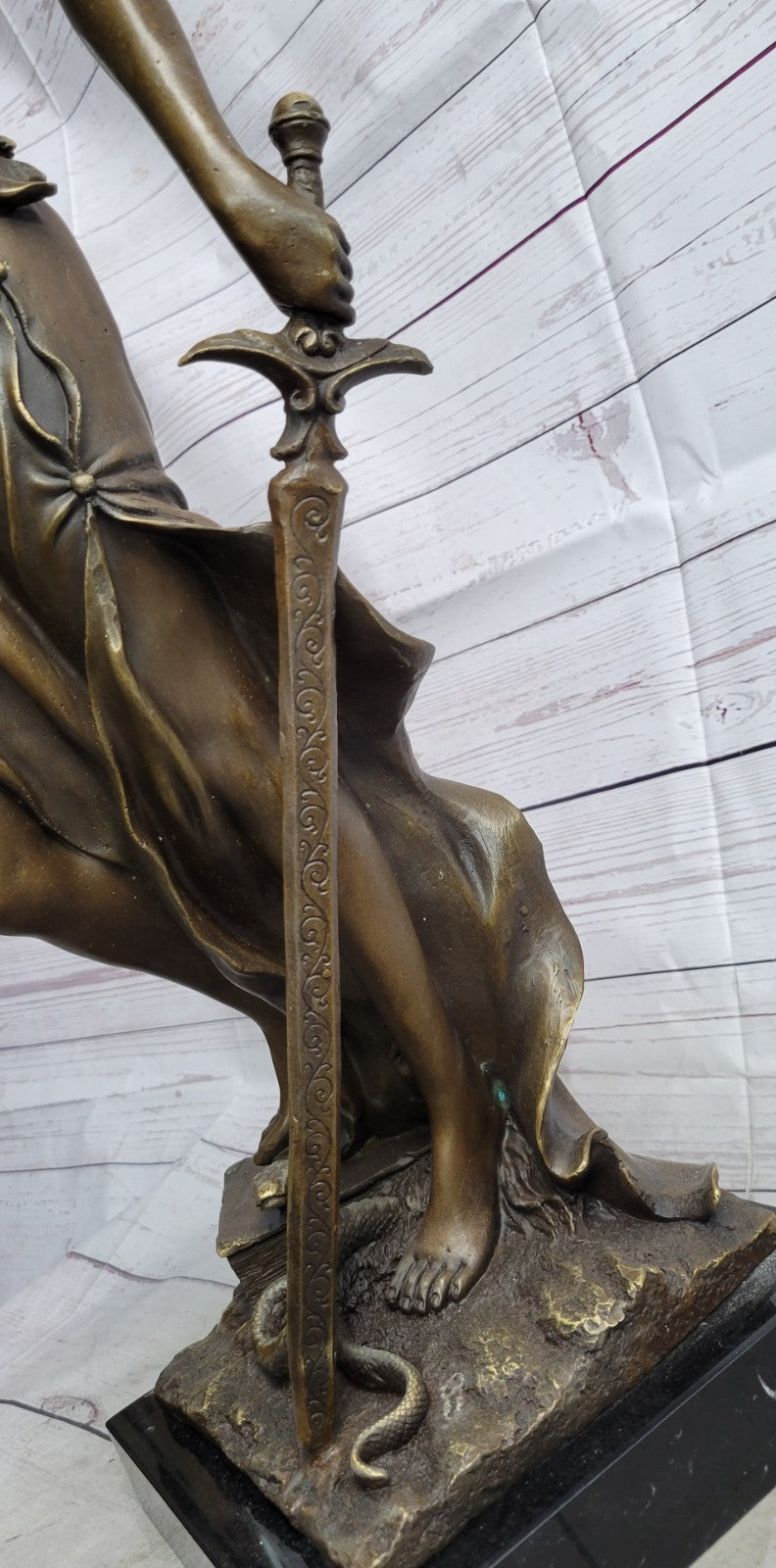 30" Tall BRONZE BLIND JUSTICE LAW MARBLE STATUE LADY SCALE Sculpture Nouveau Art