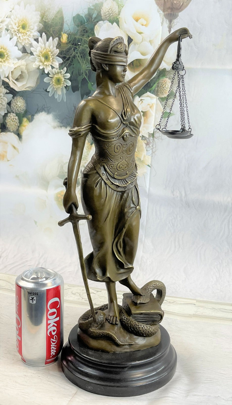 18" Tall BRONZE BLIND JUSTICE LAW MARBLE STATUE LADY SCALE Sculpture Nude