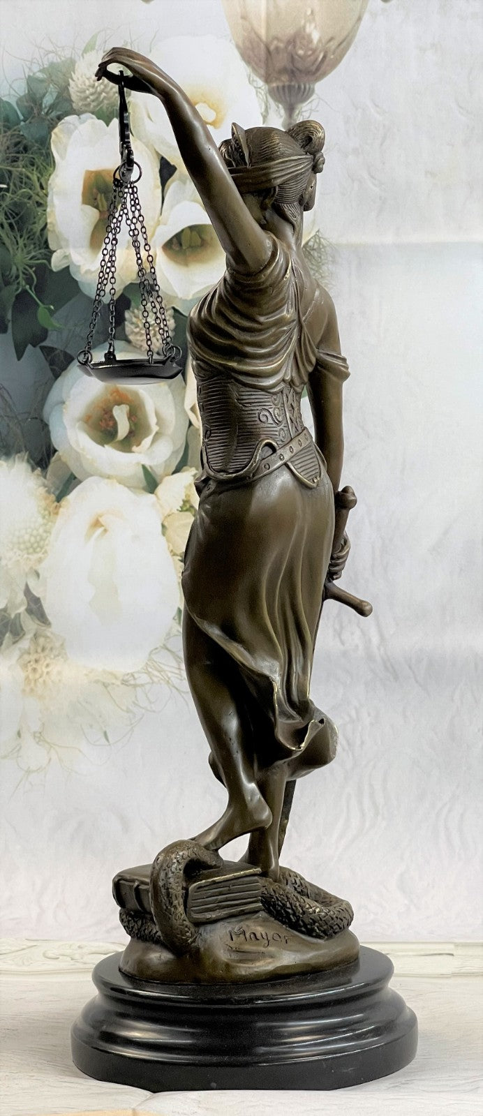 18" Tall BRONZE BLIND JUSTICE LAW MARBLE STATUE LADY SCALE Sculpture Nude