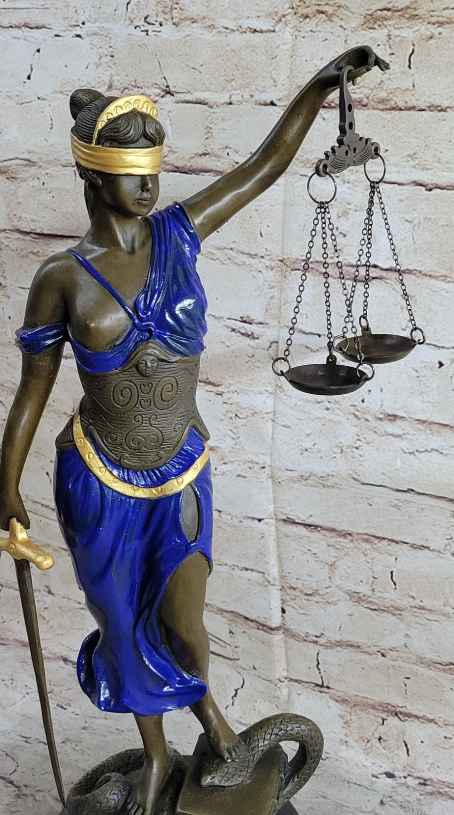 Bronze Sculpture Multi Color Patina Blind Justice Lawyer Judge Nude Figurine Art