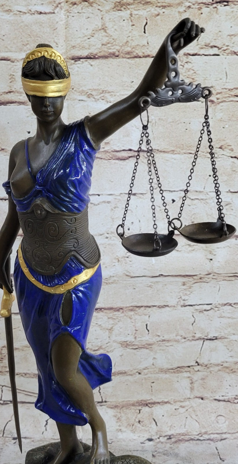 Bronze Sculpture Multi Color Patina Blind Justice Lawyer Judge Nude Figurine Art