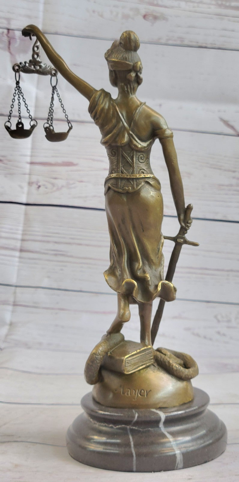 Nude Signed by Mayor Lawyer Gift blind Justice Bronze Sculpture Marble Figure