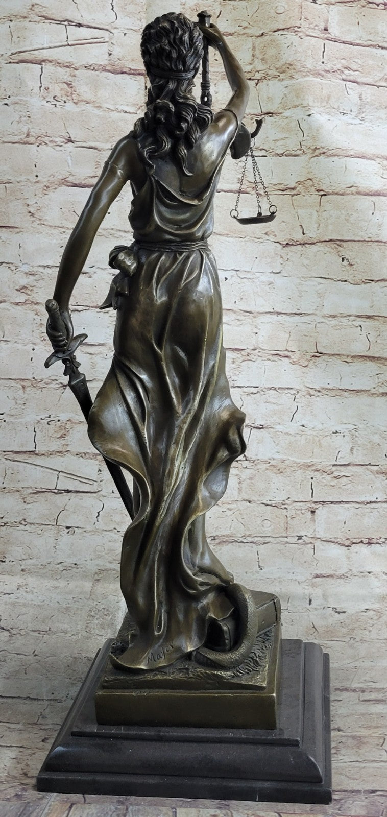 Bronze Sculpture Statue Blind Lady Justice Scales Law Lawyer Attorney Office NR