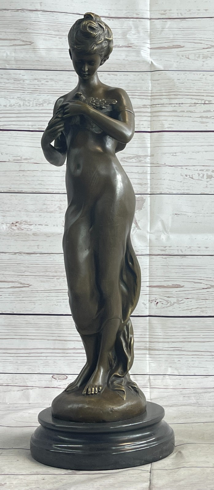 Nude Genuine Solid bronze Sculpture SALE Bird W/ Woman by Jean Patoue