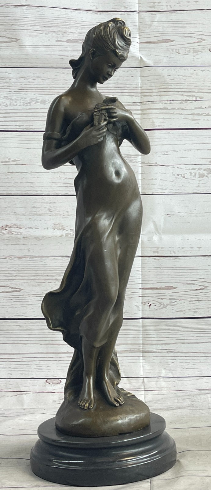 Nude Genuine Solid bronze Sculpture SALE Bird W/ Woman by Jean Patoue