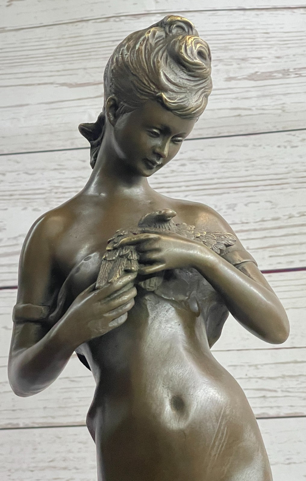 Nude Genuine Solid bronze Sculpture SALE Bird W/ Woman by Jean Patoue