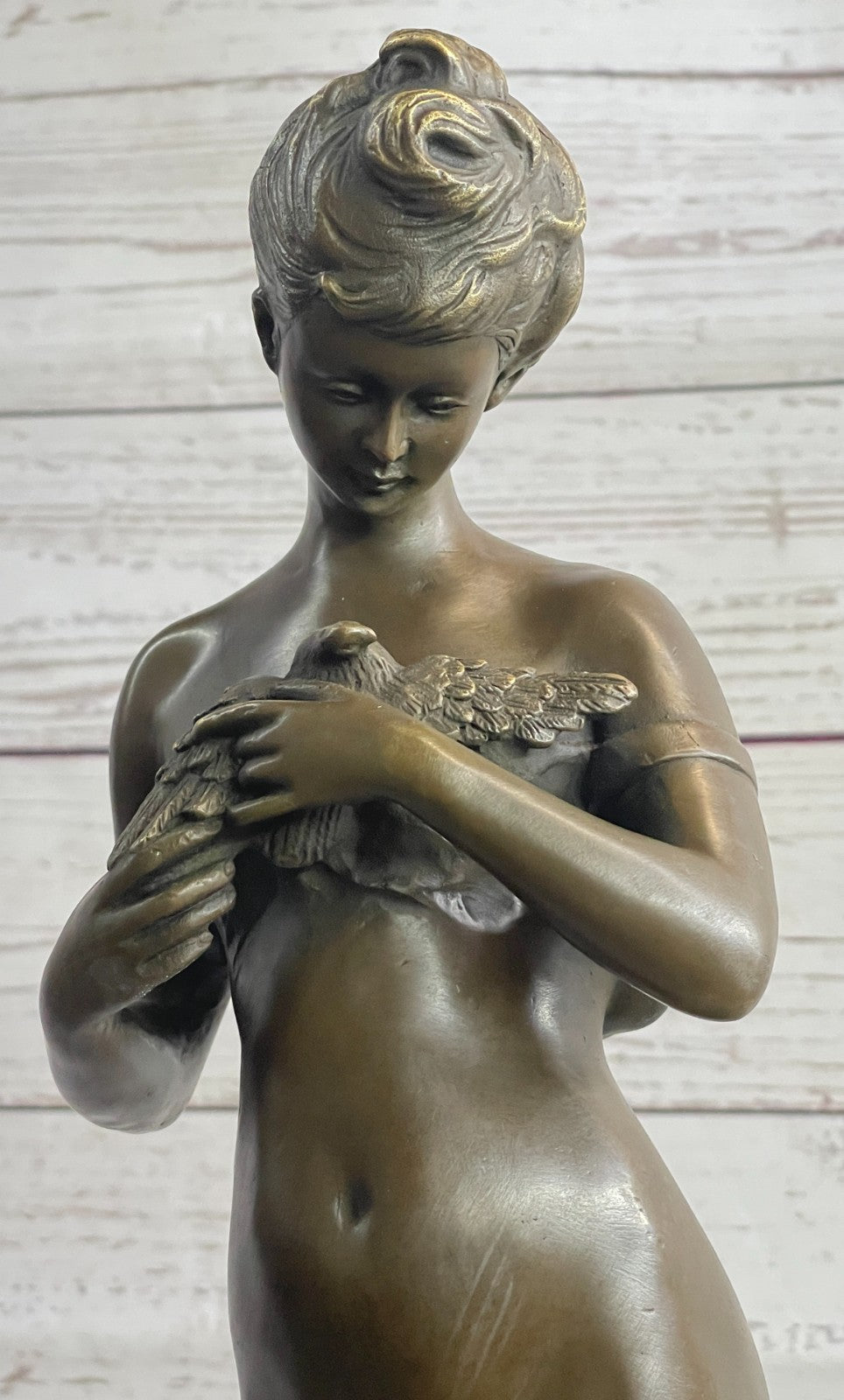 Nude Genuine Solid bronze Sculpture SALE Bird W/ Woman by Jean Patoue
