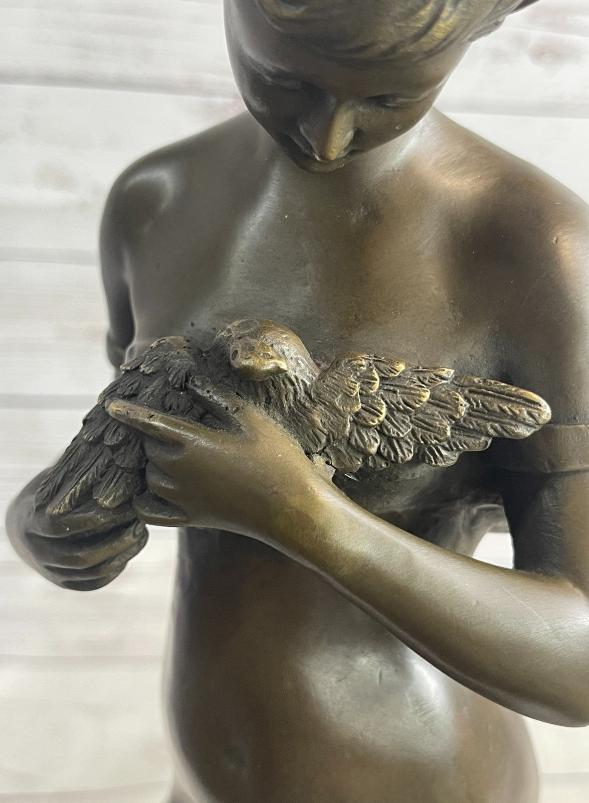 Nude Genuine Solid bronze Sculpture SALE Bird W/ Woman by Jean Patoue