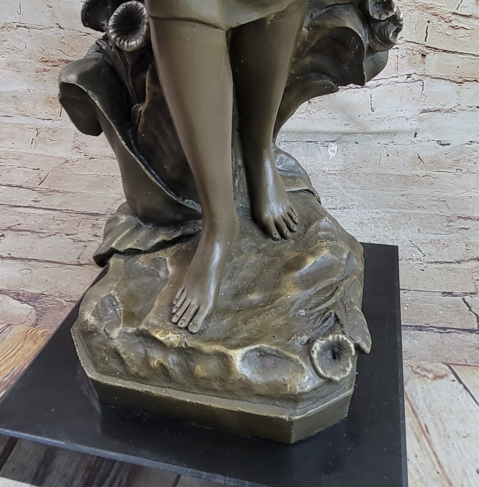 Rare Bronze Metal / Marble Statue Classic Victorian Woman Girl Flower Sculpture