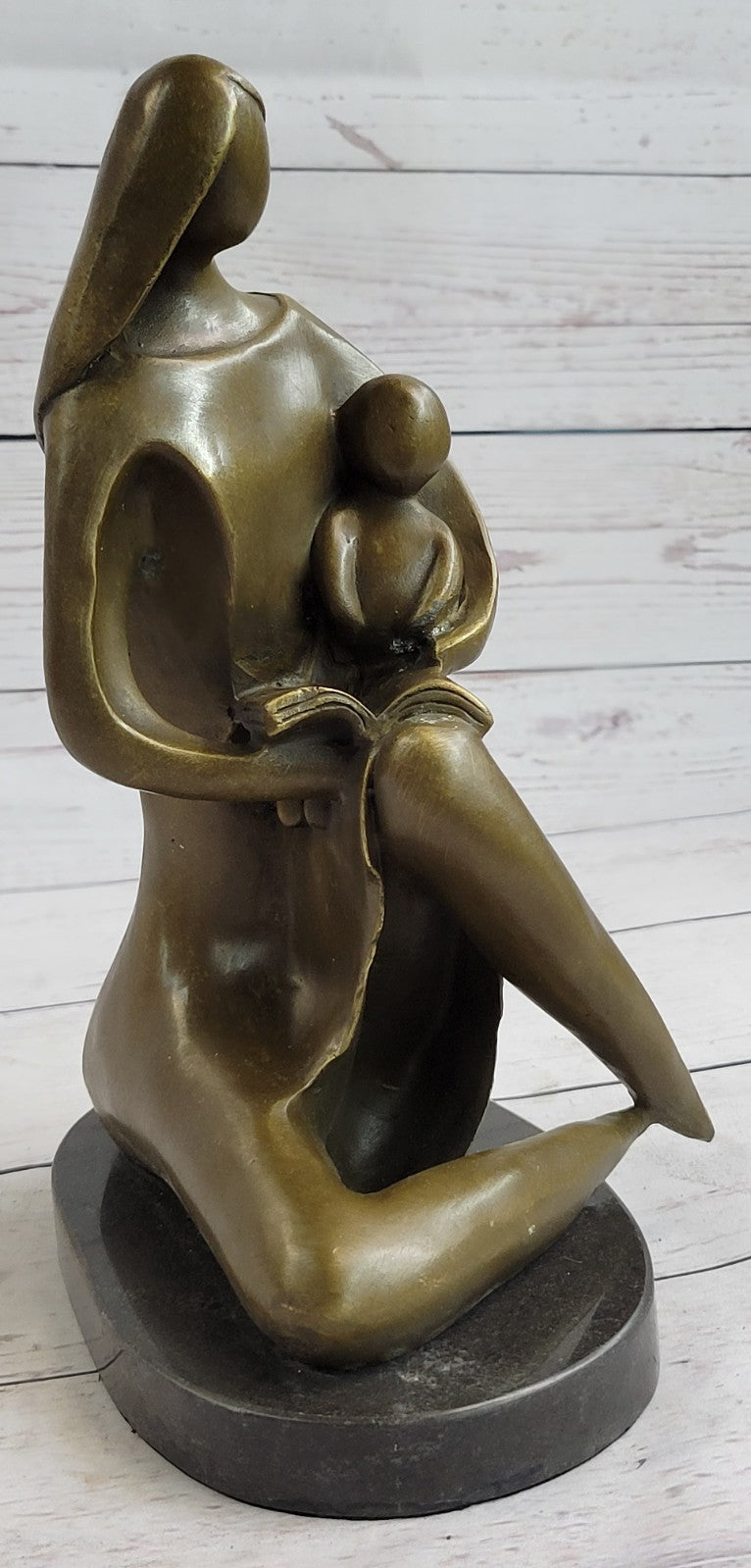 Handcrafted bronze sculpture SALE Children Kid Her To Reading Mother Art