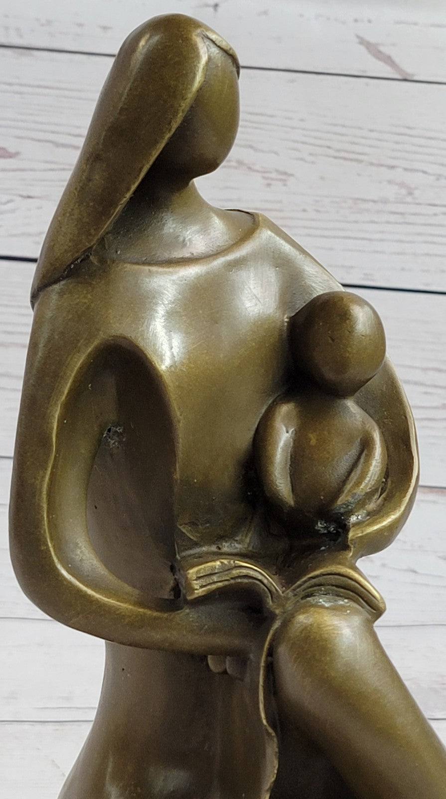 Handcrafted bronze sculpture SALE Children Kid Her To Reading Mother Art