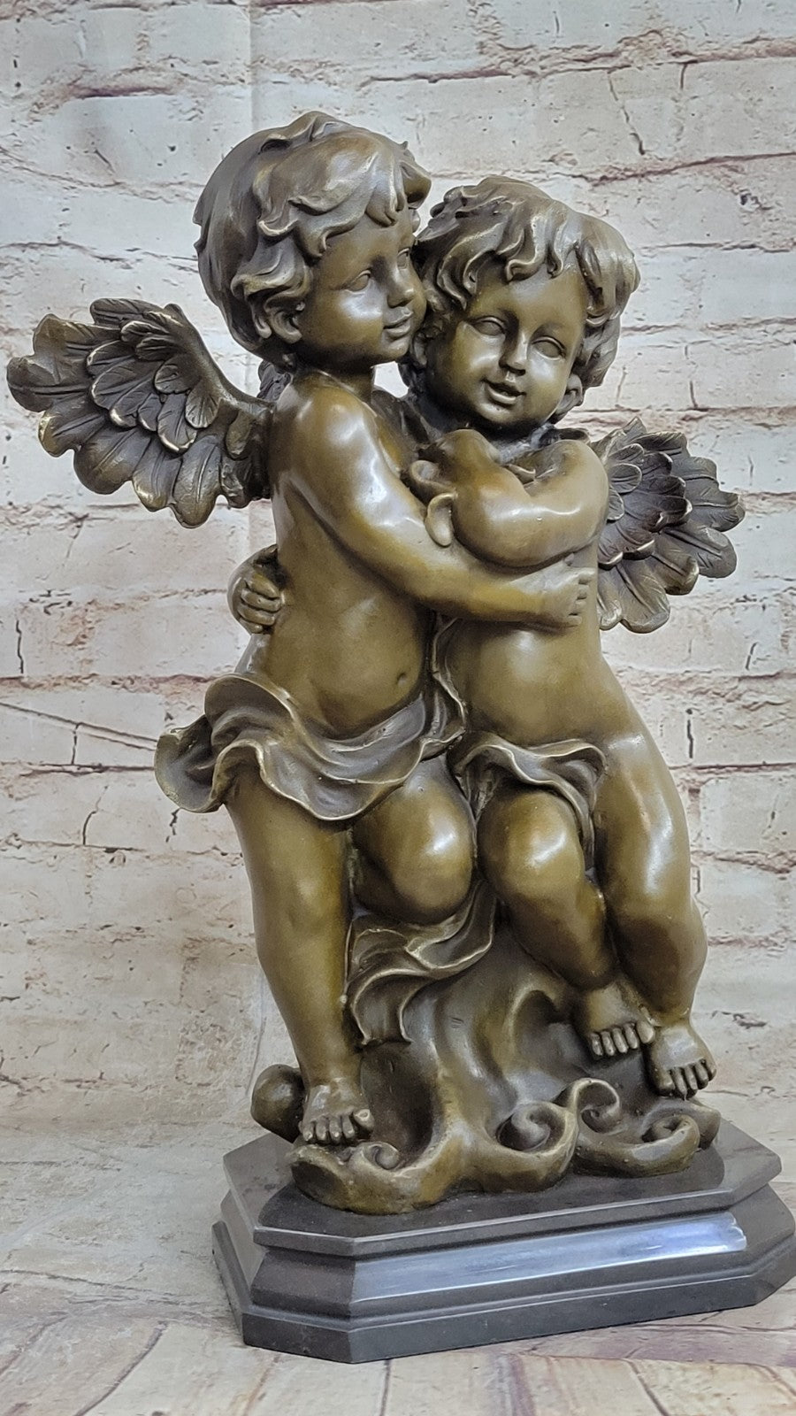 Angelic Serenity: Genuine Bronze Statue of Twin Brothers Puti by Moreau