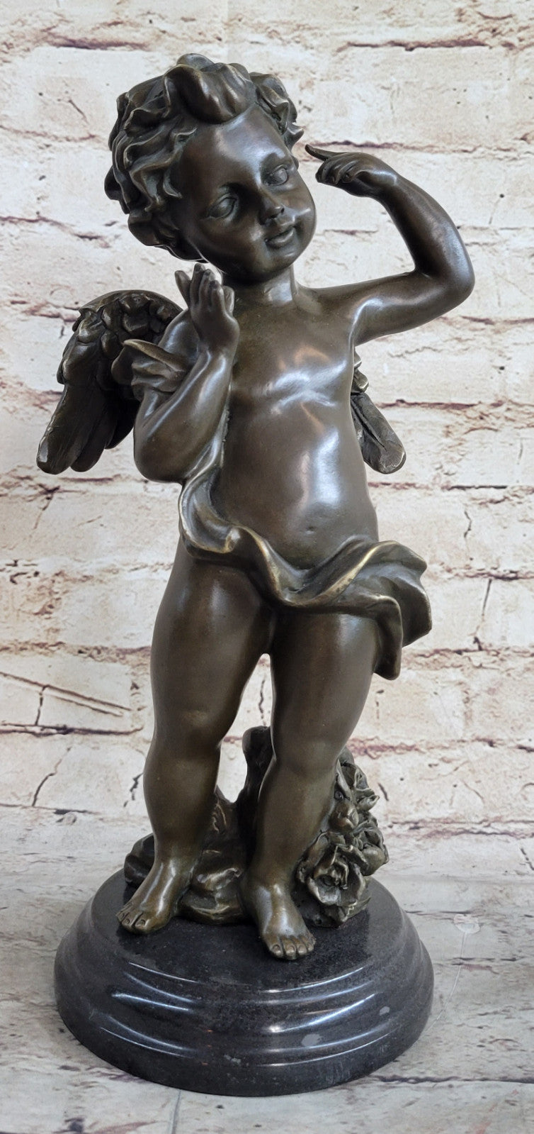 Rare Bronze Cupid Cherub Signed Statue Marble Base Eros Moreau Fast Shipping !!