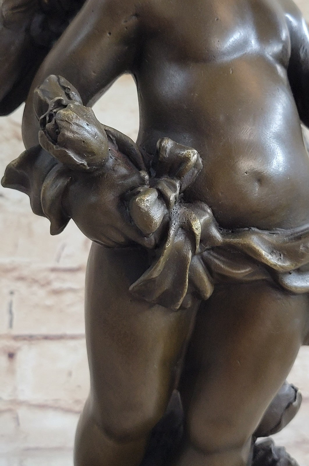 French Putti Cherub Gilt Bronze with Wings/Gift Nouveau Lost Wax Figurine Figure