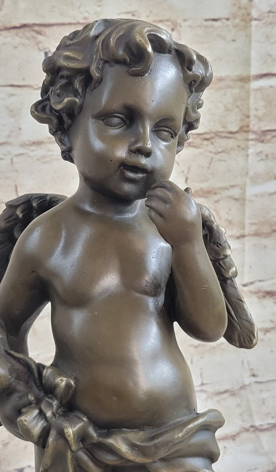 French Putti Cherub Gilt Bronze with Wings/Gift Nouveau Lost Wax Figurine Figure