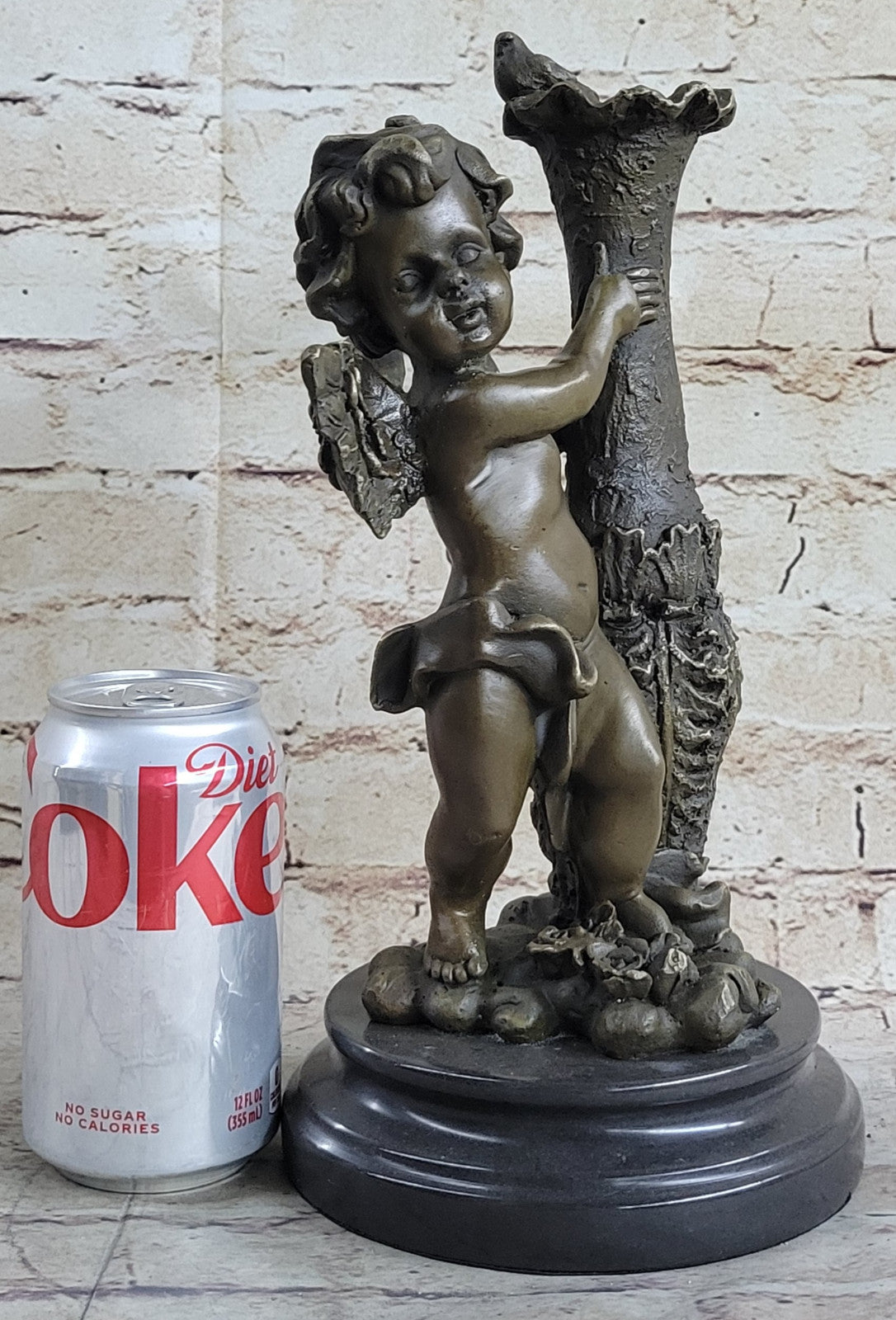 VINTAGE BRONZE PARLOR STATUE 12" STANDING CHERUB, PUTTI, CHILD GIFT