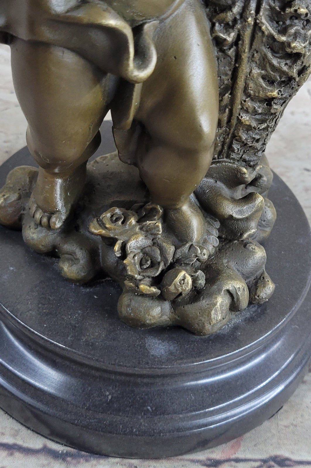 VINTAGE BRONZE PARLOR STATUE 12" STANDING CHERUB, PUTTI, CHILD GIFT
