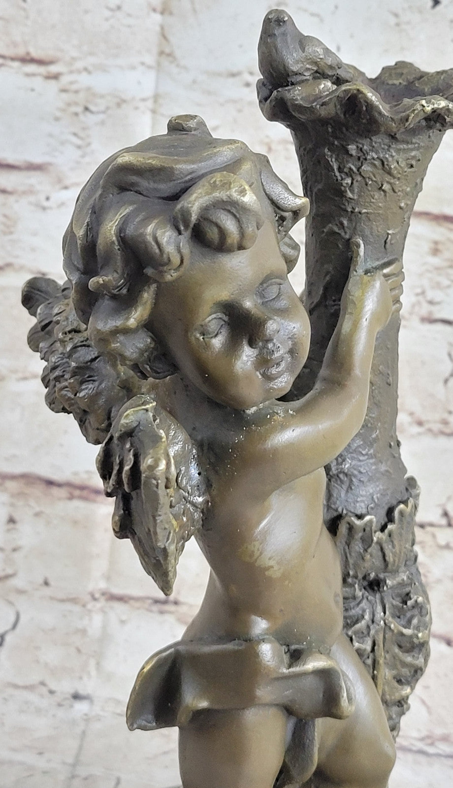VINTAGE BRONZE PARLOR STATUE 12" STANDING CHERUB, PUTTI, CHILD GIFT