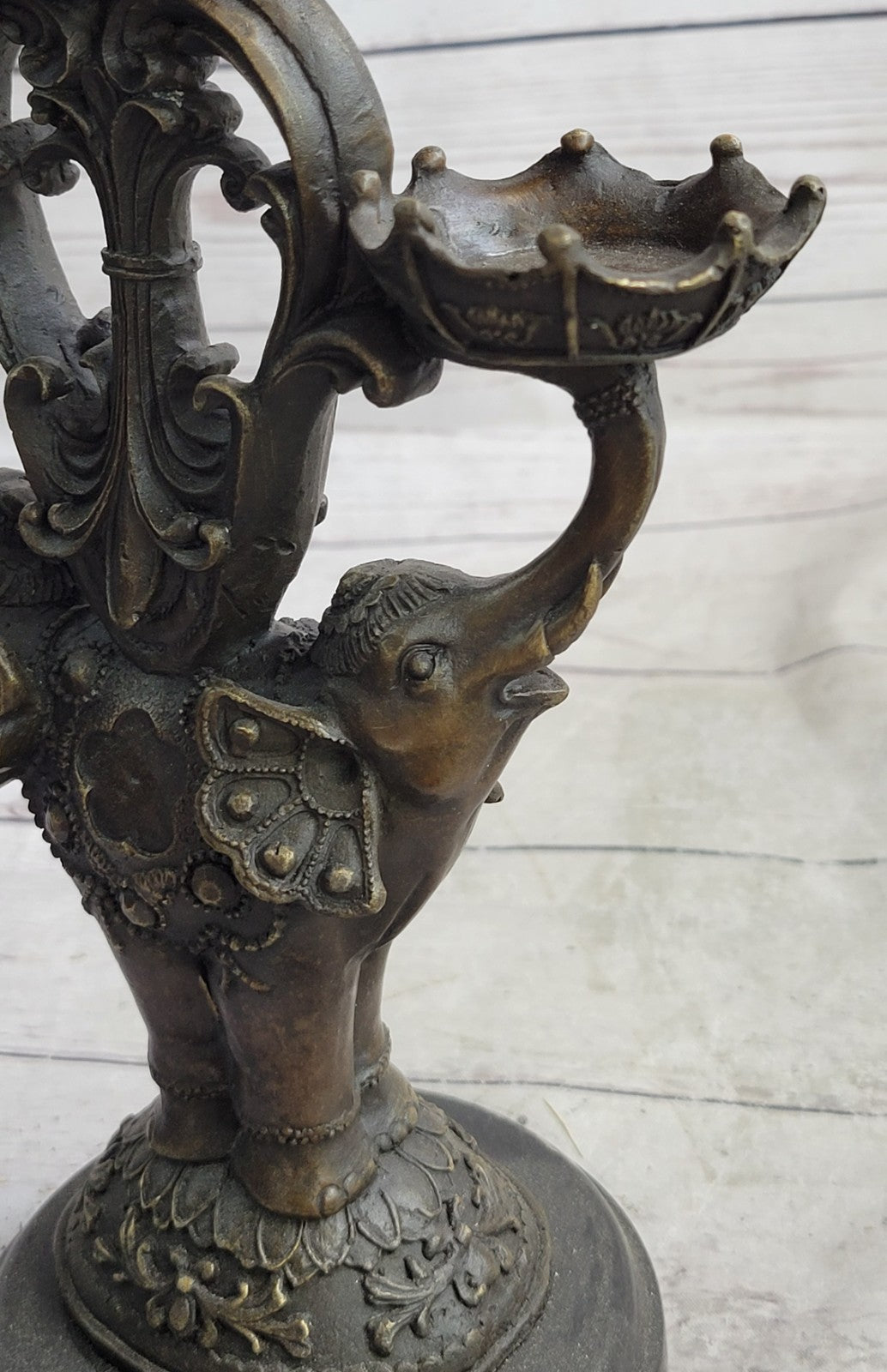 Two Headed Elephant Candle Holder Bronze Sculpture Marble Statue Figurine Figure
