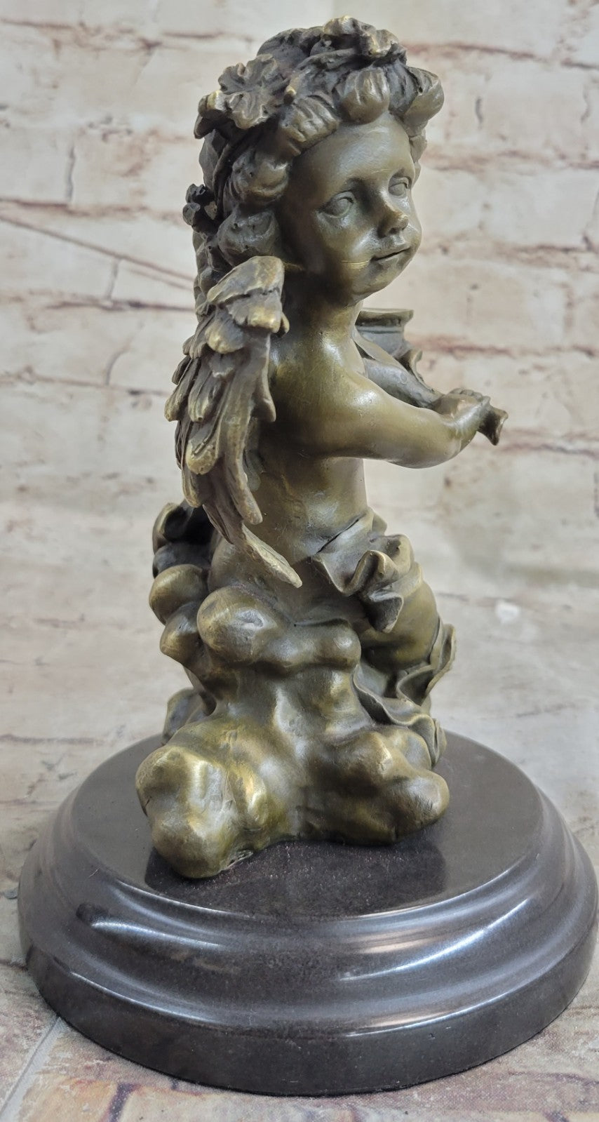 BRONZE CANDLE HOLDER ANGEL FIGURINE - STATUE W/ MARBLE BASE HOT CAST FIGURE GIFT
