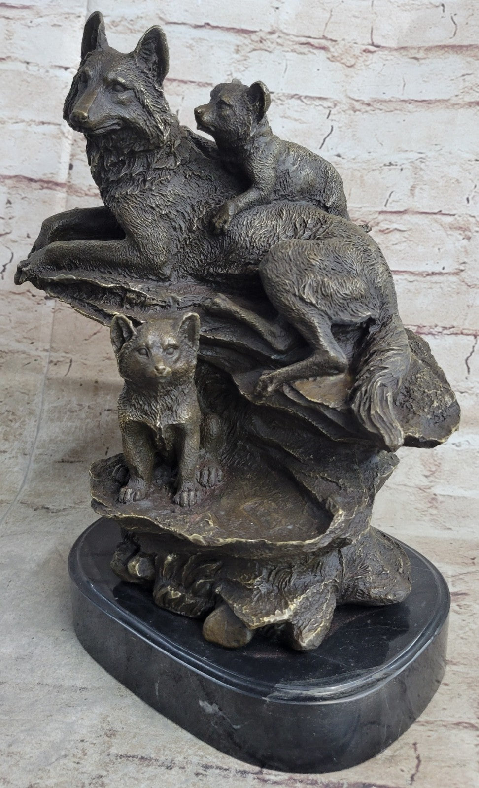Art Deco Signed by French artist Barye German Shepard Family Dogs Bronze Sculpture