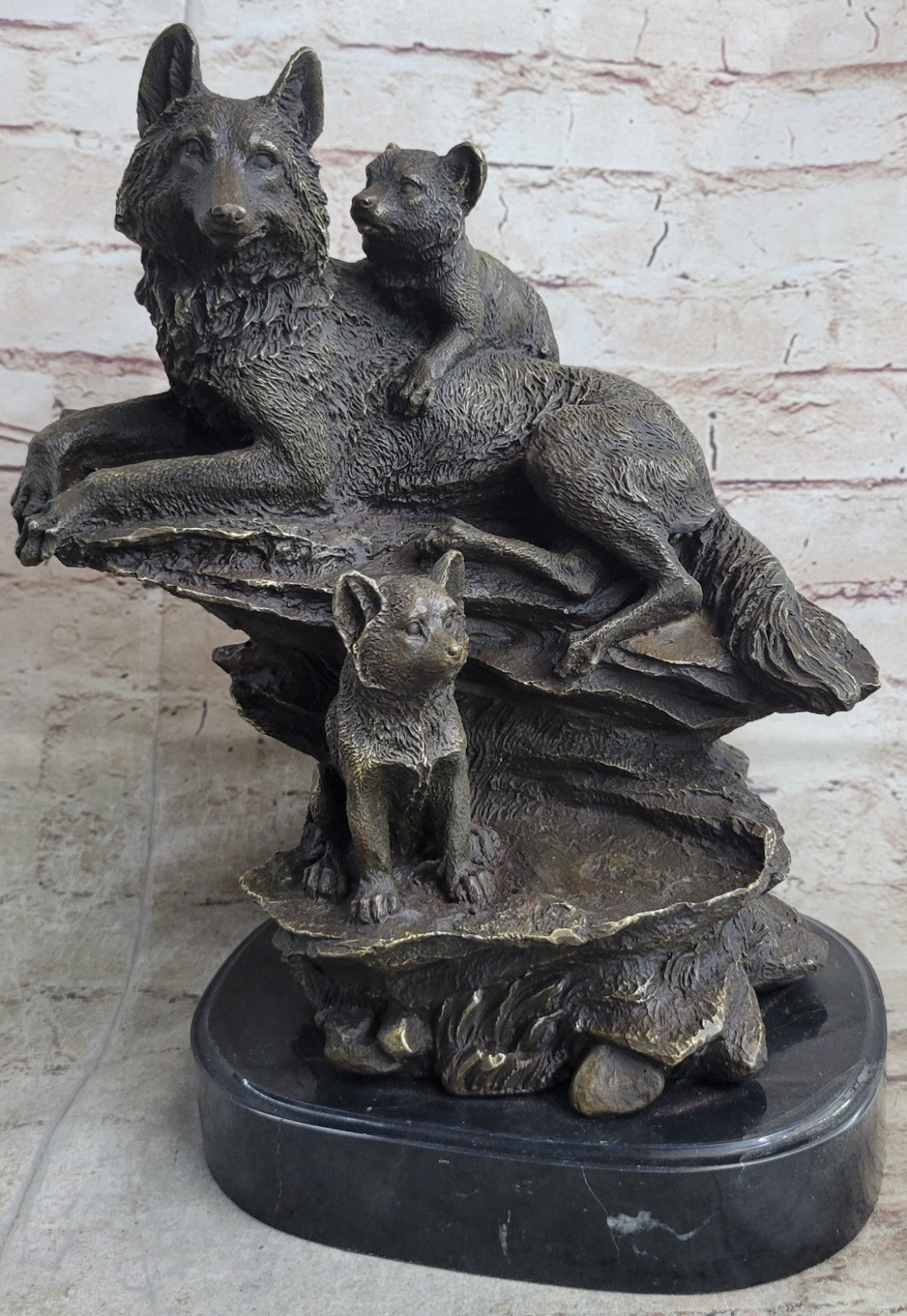 Art Deco Signed by French artist Barye German Shepard Family Dogs Bronze Sculpture
