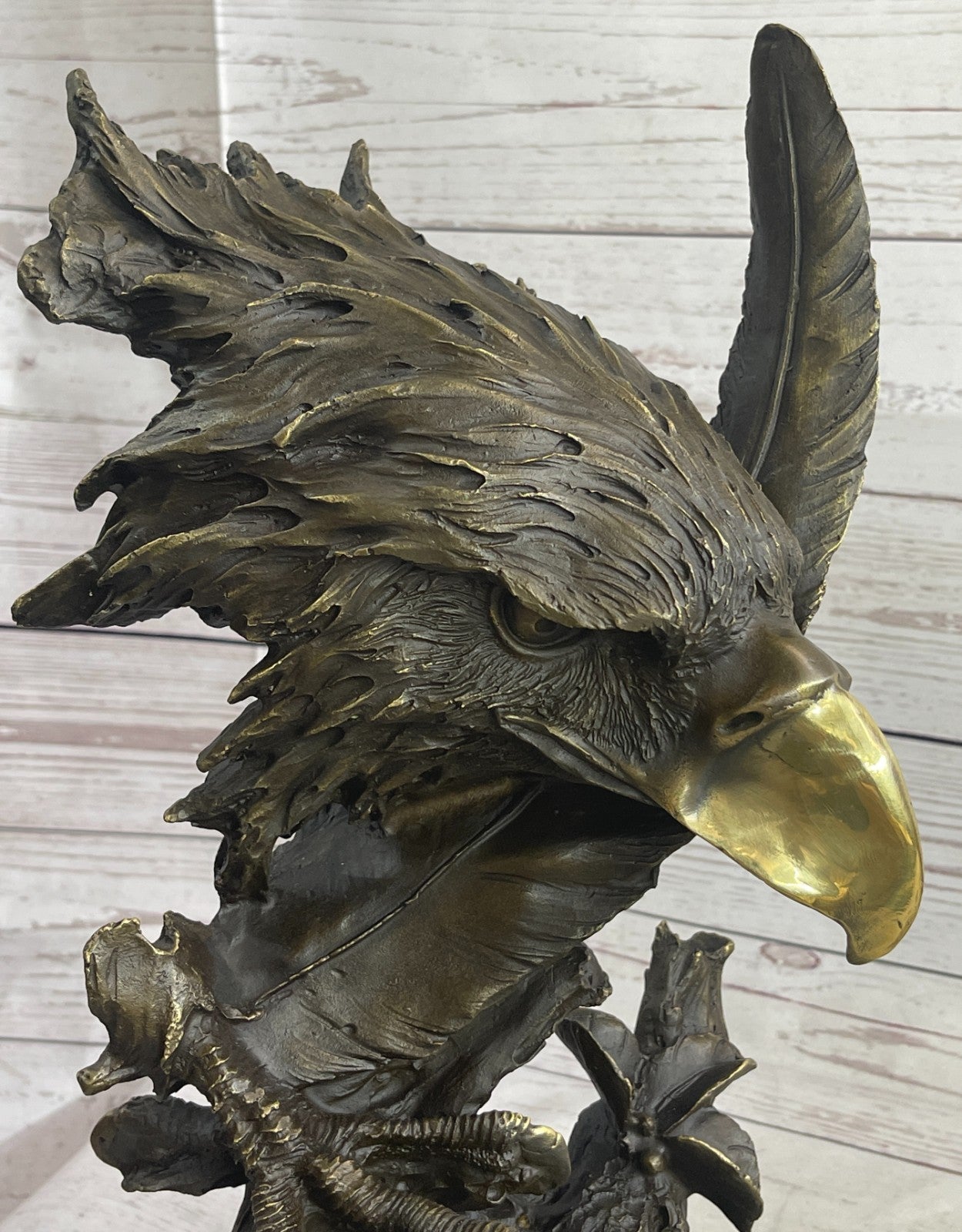 Detailed Rare Eagle Marble Sculpture Bust Bronze Head Collectible Art Deco Sale