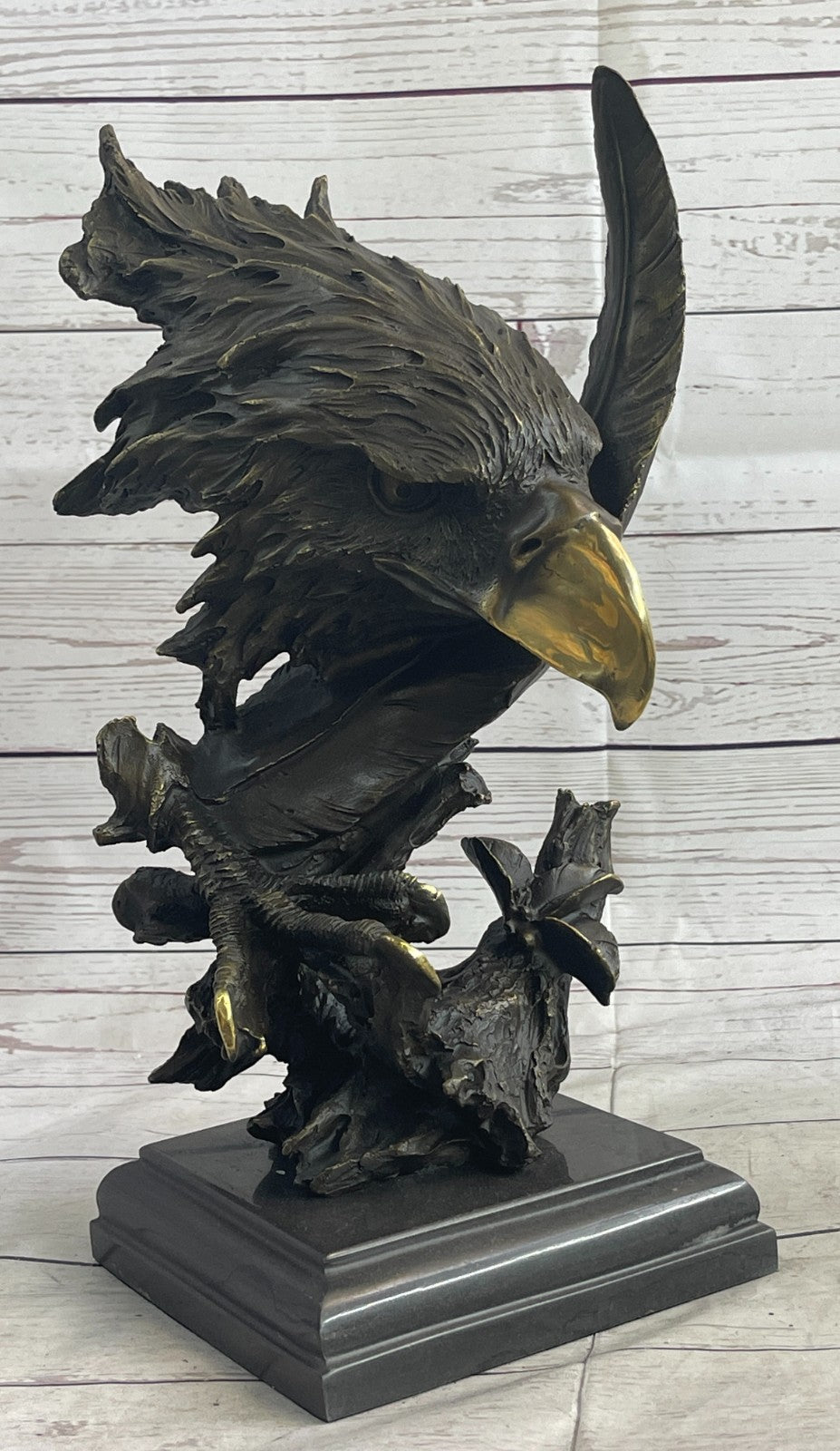 Detailed Rare Eagle Marble Sculpture Bust Bronze Head Collectible Art Deco Sale