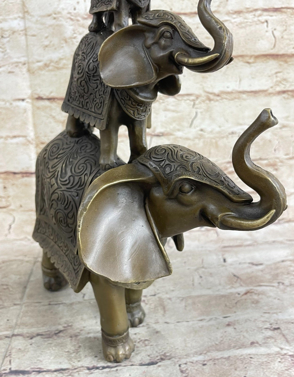 Handmade Bronze Statue Book Bookend Sculpture Elephant Elephants Figure Art