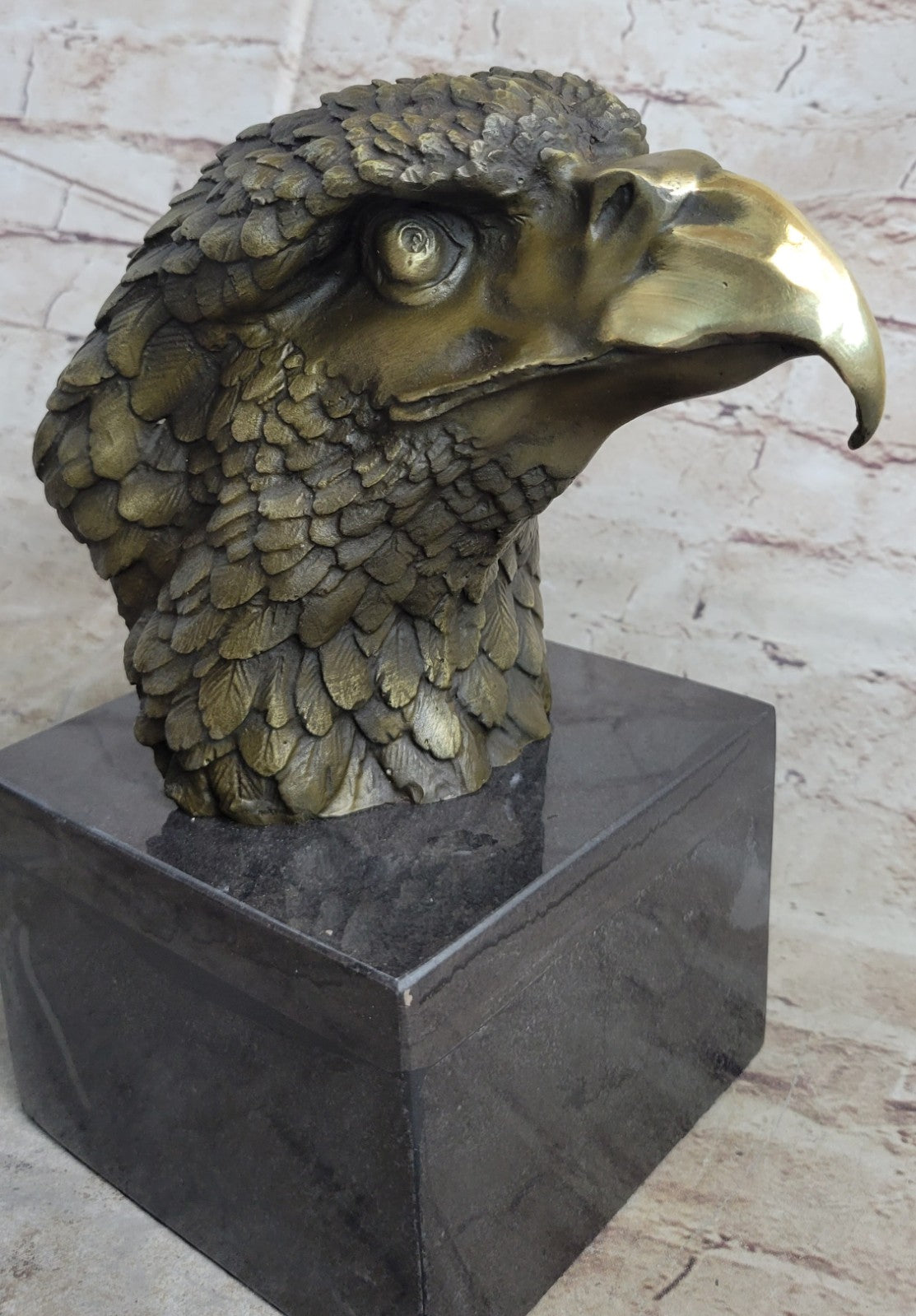 Art Deco Bald American Eagle Bust Bronze Sculpture on Marble Base Figurine Deco