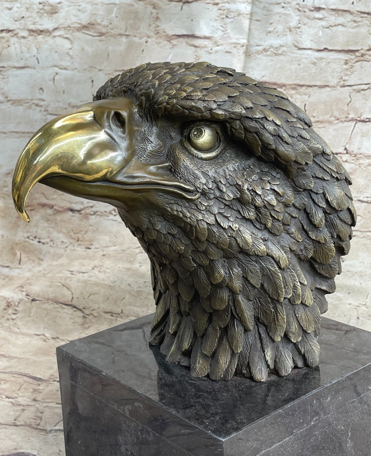Detailed Rare Eagle Marble Sculpture Bust Bronze Head Collectible Art Deco Sale