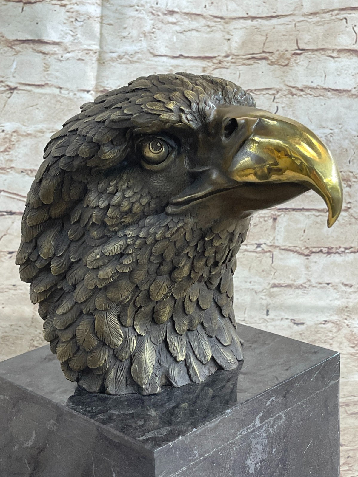 Detailed Rare Eagle Marble Sculpture Bust Bronze Head Collectible Art Deco Sale
