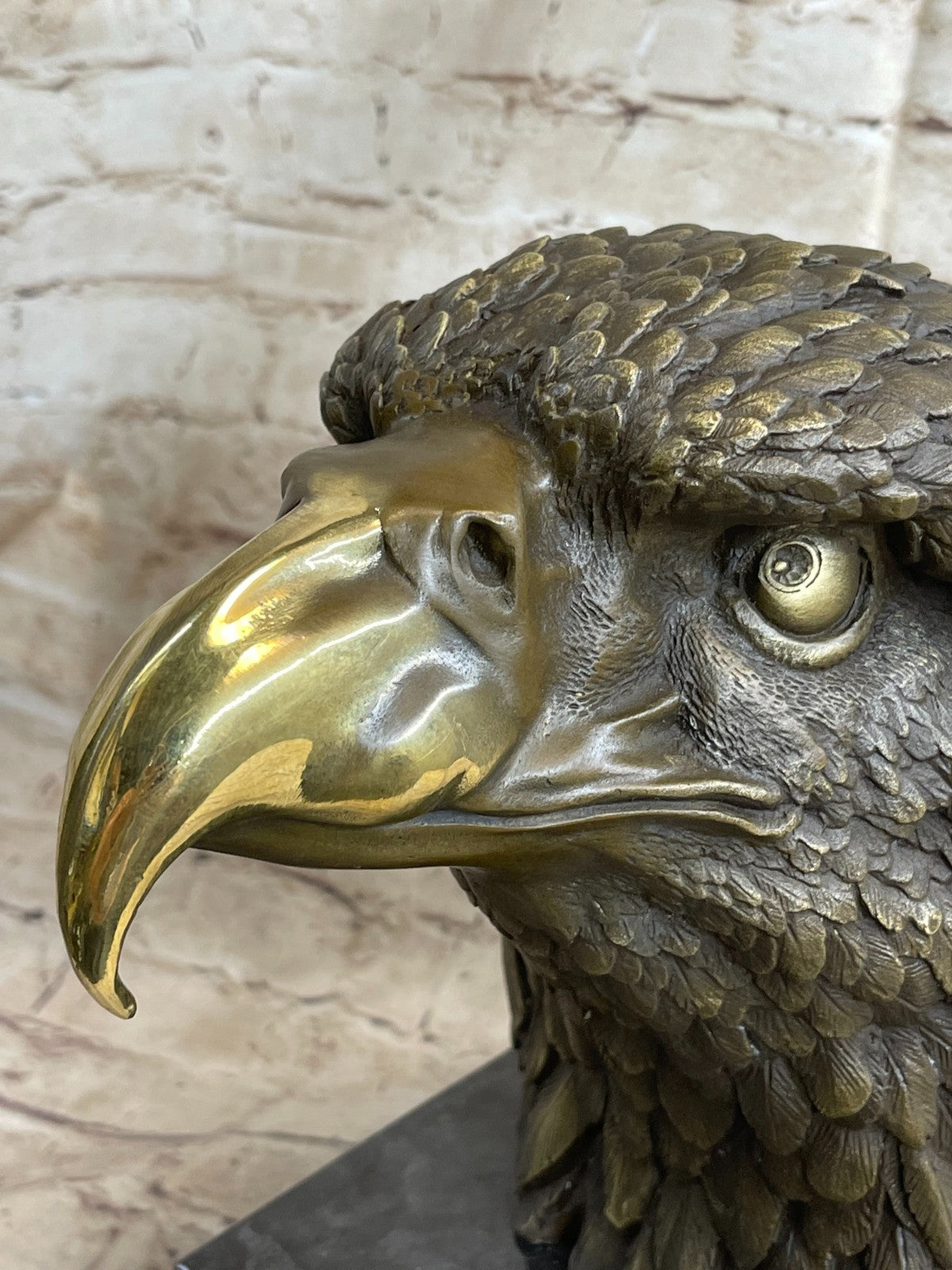 Detailed Rare Eagle Marble Sculpture Bust Bronze Head Collectible Art Deco Sale