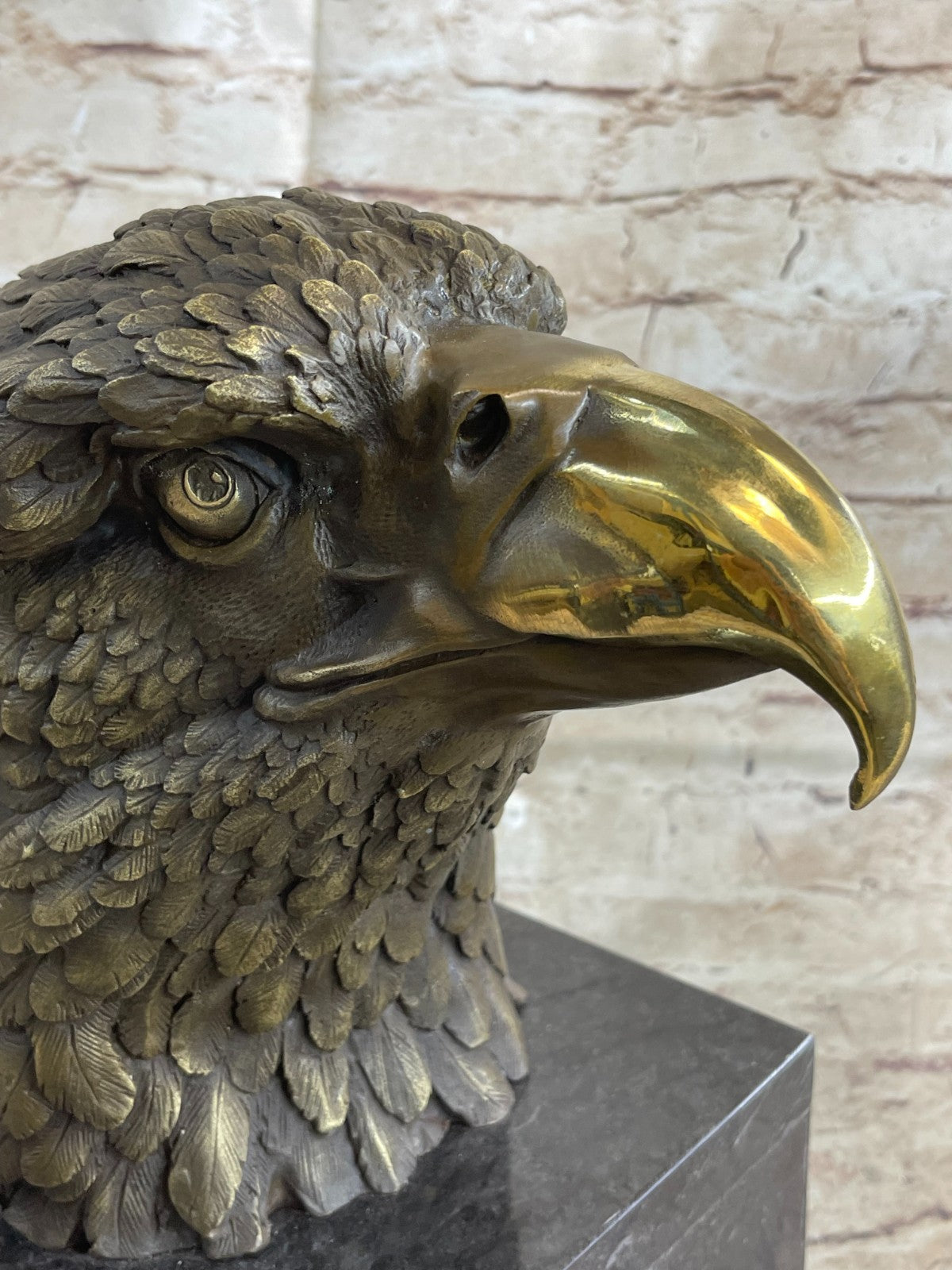 Detailed Rare Eagle Marble Sculpture Bust Bronze Head Collectible Art Deco Sale