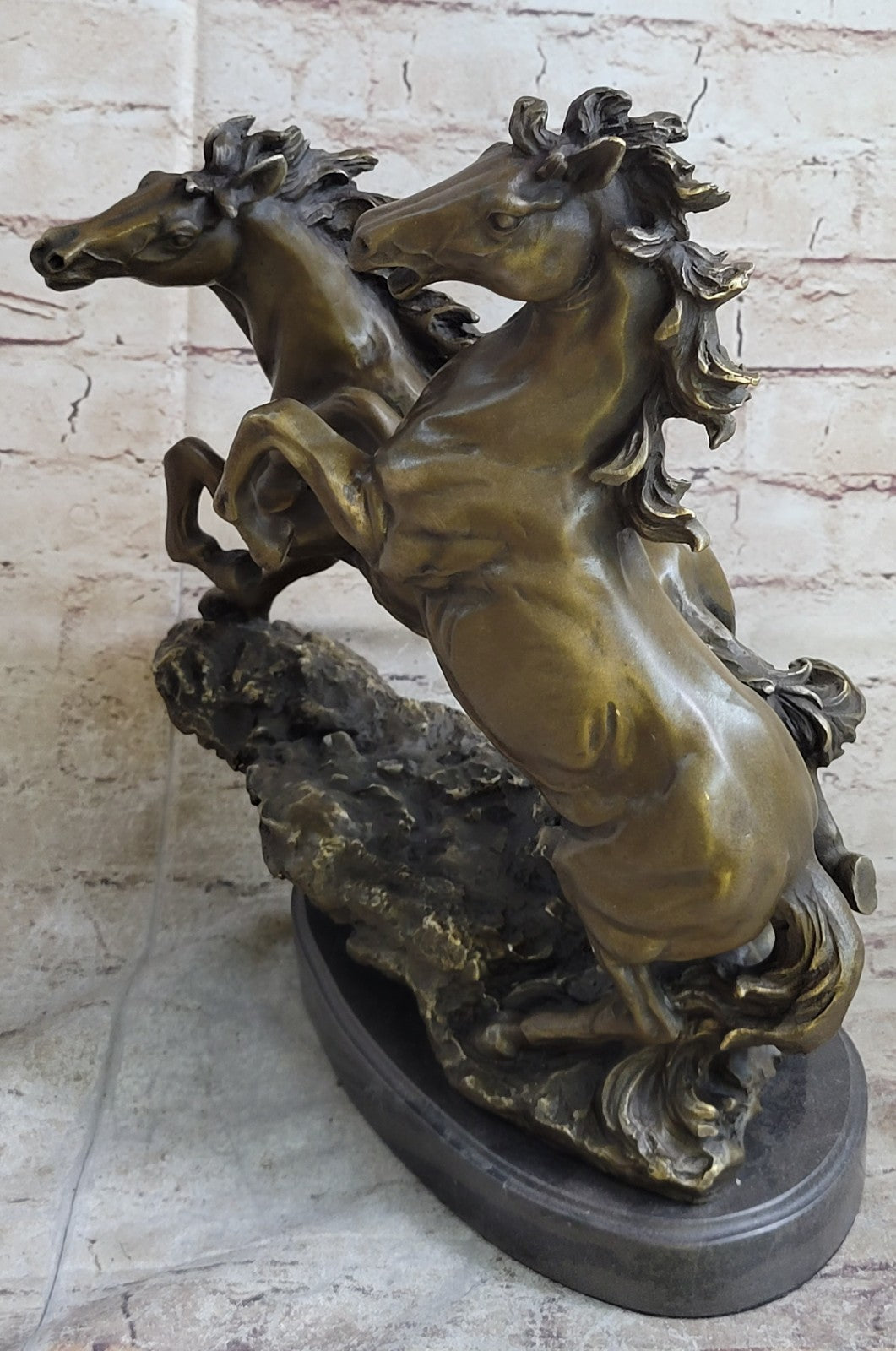 35.5 CM Western Art Deco 100% Solid Bronze Fine Horse Equine Steed Ornament Sculpture