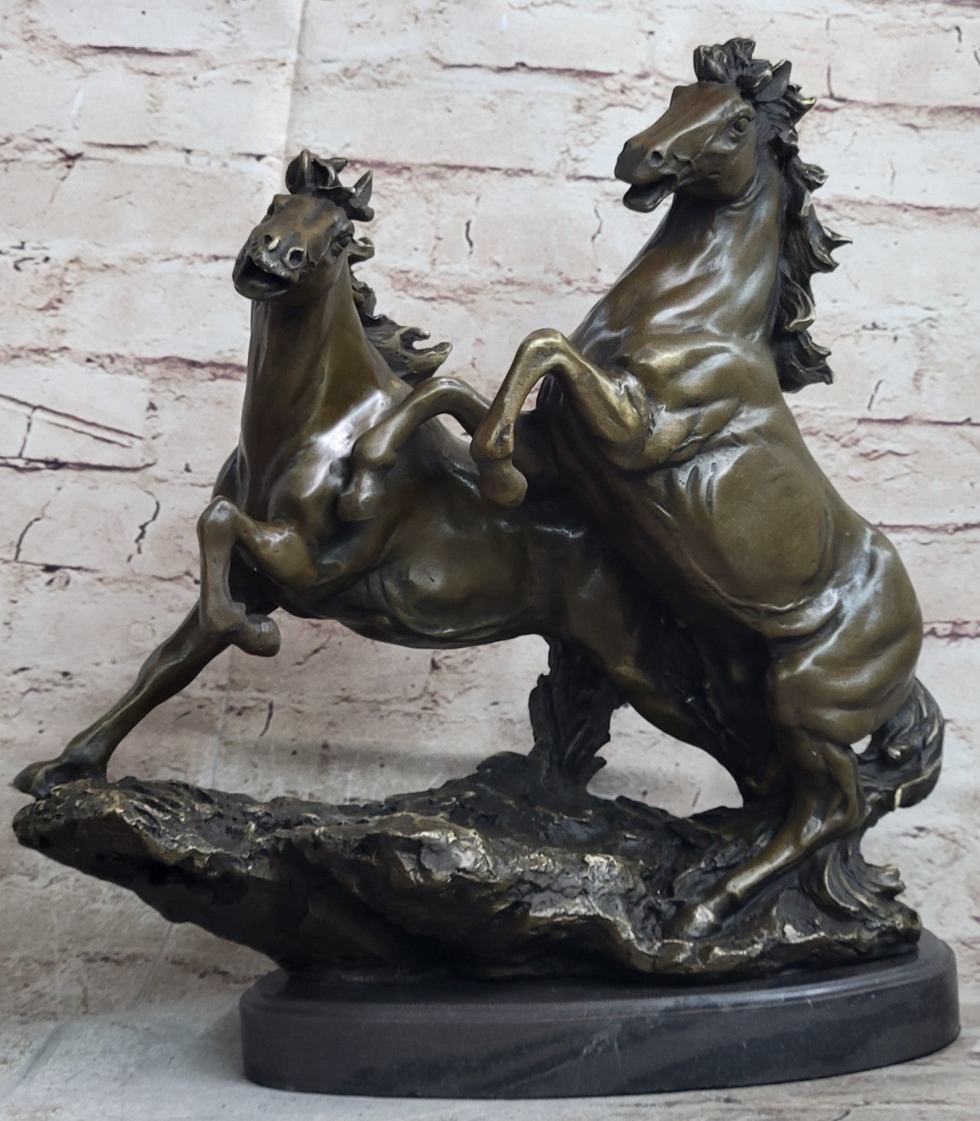 35.5 CM Western Art Deco 100% Solid Bronze Fine Horse Equine Steed Ornament Sculpture