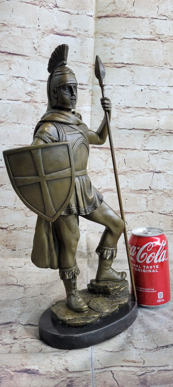 SIGNED BRONZE STATUE ROMAN GOD OF WAR WARRIOR MILITARY SCULPTURE ON MARBLE SALE