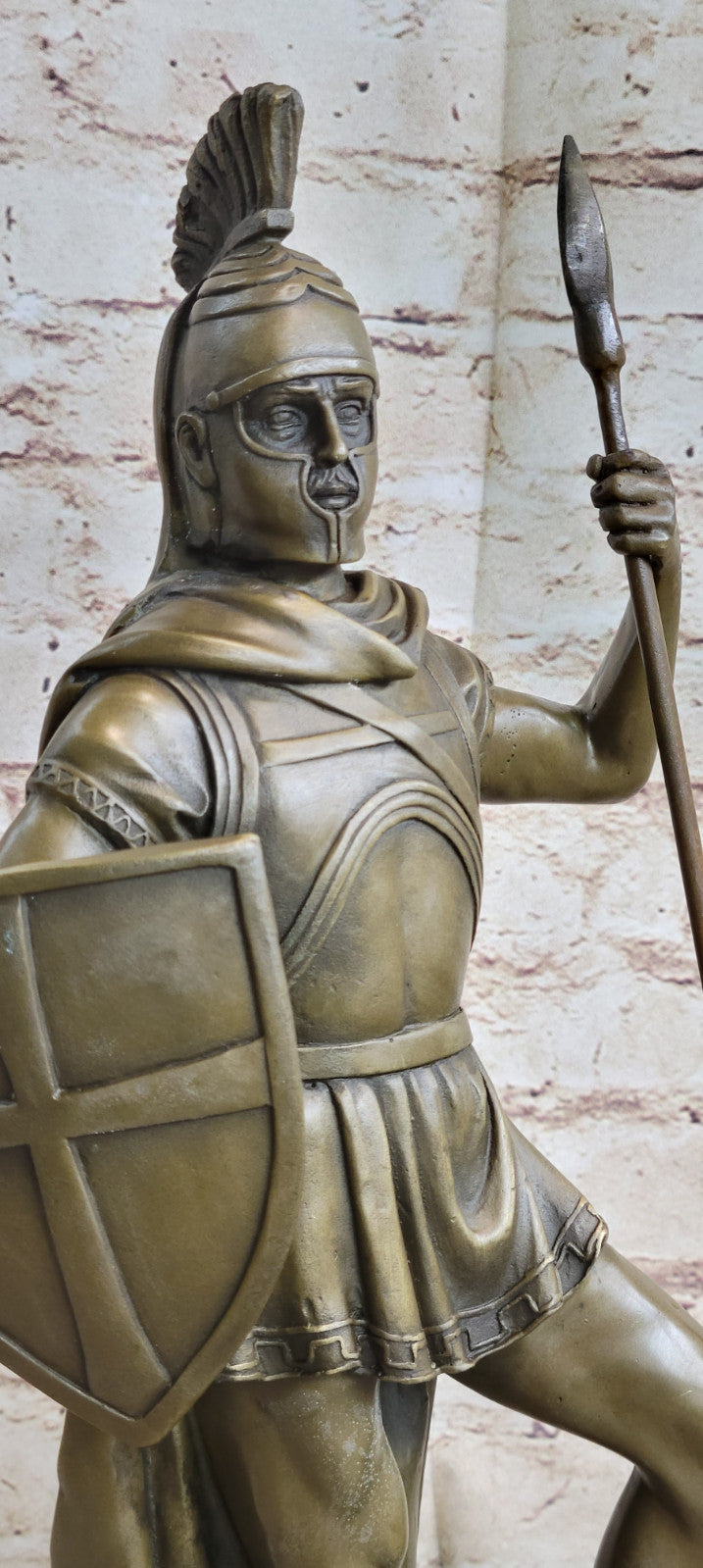SIGNED BRONZE STATUE ROMAN GOD OF WAR WARRIOR MILITARY SCULPTURE ON MARBLE SALE